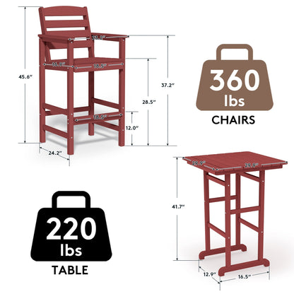Set di 3 sedie Adirondack alte in plastica per conversazione in giardino