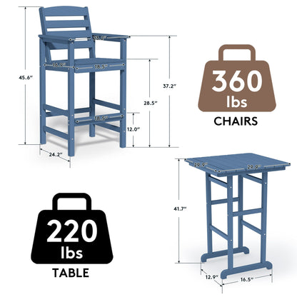 Set di 3 sedie Adirondack alte in plastica per conversazione in giardino