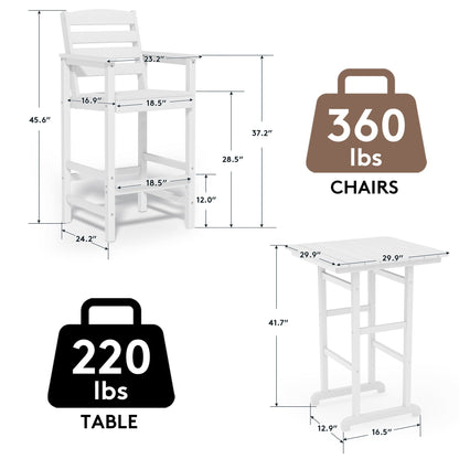 Set di 3 sedie Adirondack alte in plastica per conversazione in giardino