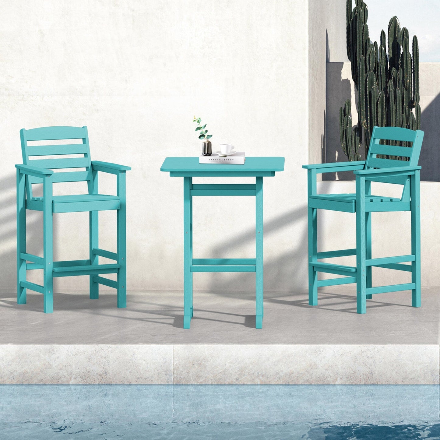 Set di 3 sedie Adirondack alte in plastica per conversazione in giardino