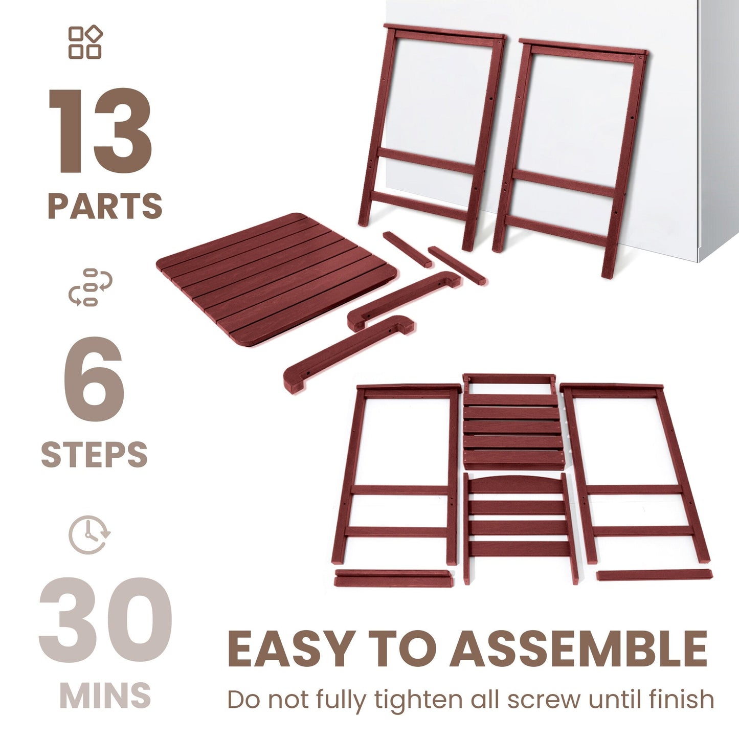 Set di 3 sedie Adirondack alte in plastica per conversazione in giardino