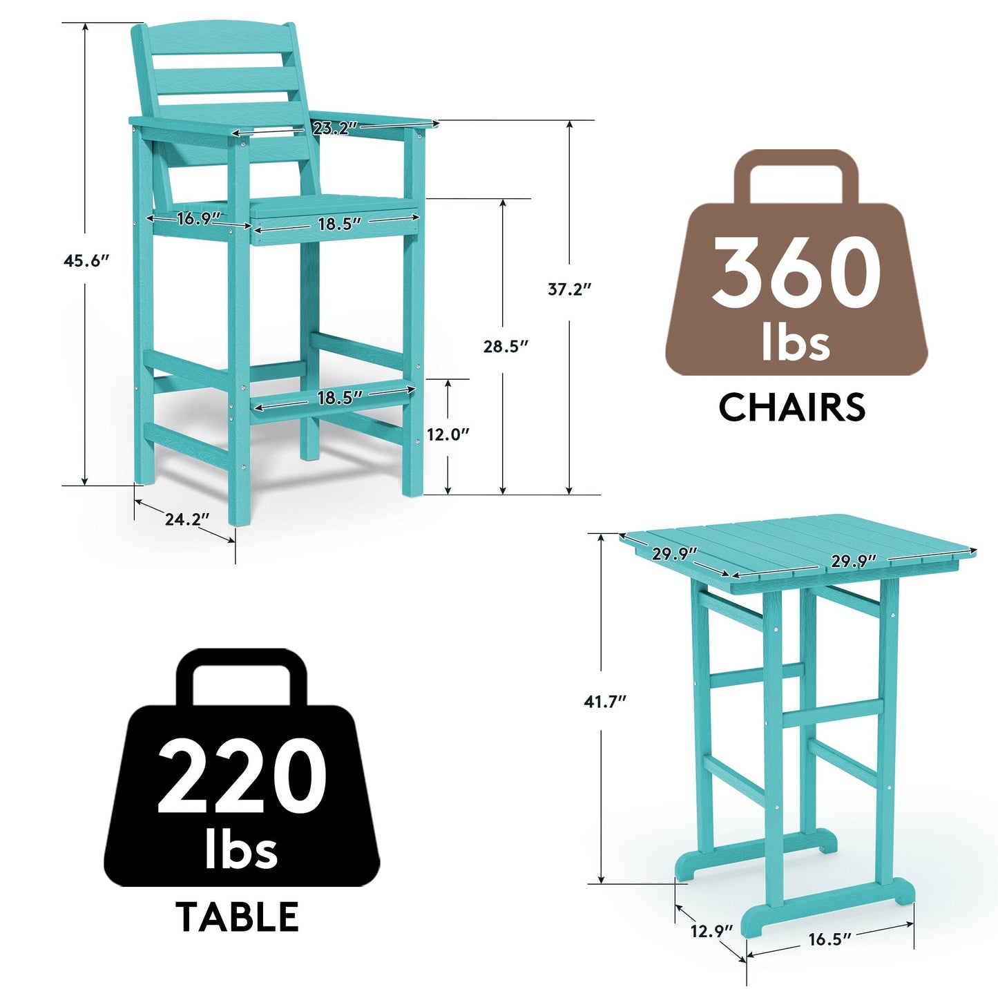 Set di 3 sedie Adirondack alte in plastica per conversazione in giardino