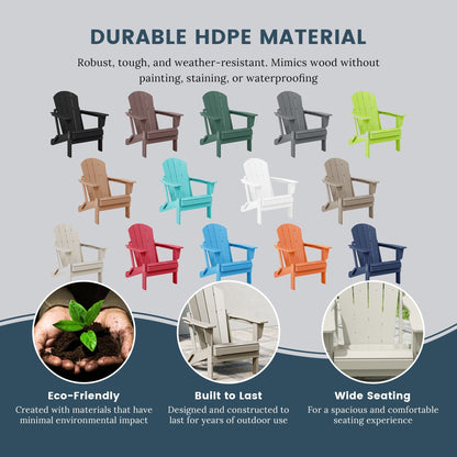 Sedia Adirondack pieghevole per esterni e patio, resistente allo sbiadimento e a tutte le condizioni atmosferiche, Polytrends Laguna