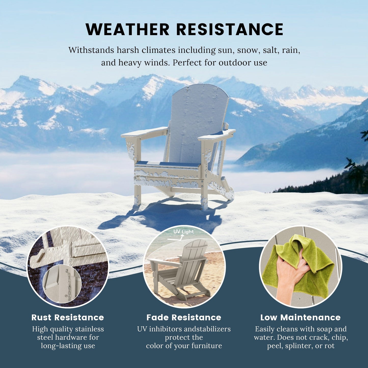 Sedia Adirondack pieghevole per esterni e patio, resistente allo sbiadimento e a tutte le condizioni atmosferiche, Polytrends Laguna