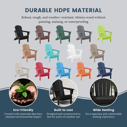 Sedia Adirondack pieghevole per esterni e patio, resistente allo sbiadimento e a tutte le condizioni atmosferiche, Polytrends Laguna