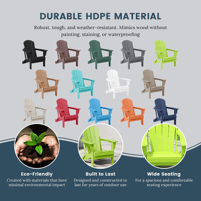 Sedia Adirondack pieghevole per esterni e patio, resistente allo sbiadimento e a tutte le condizioni atmosferiche, Polytrends Laguna