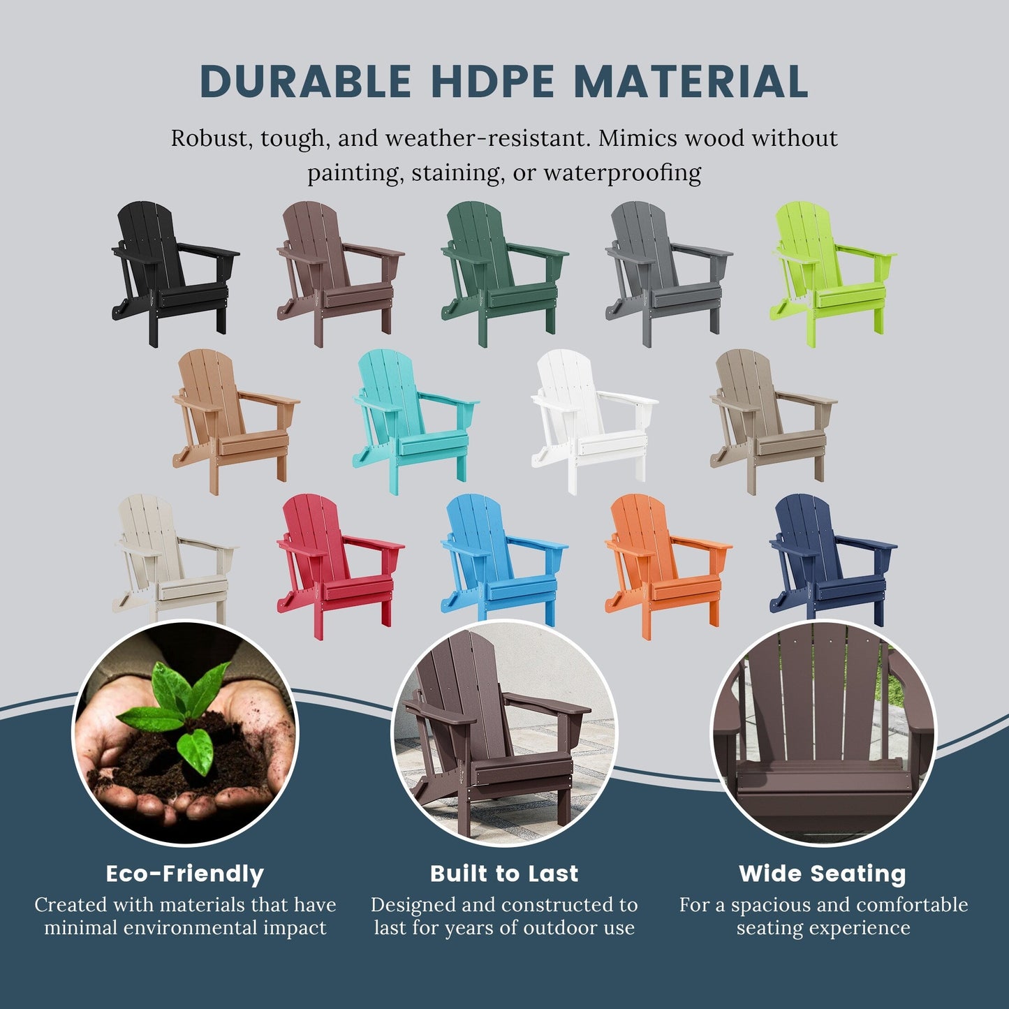 Sedie Adirondack pieghevoli per esterni e patio, resistenti alle intemperie, Polytrends Laguna (set da 2)