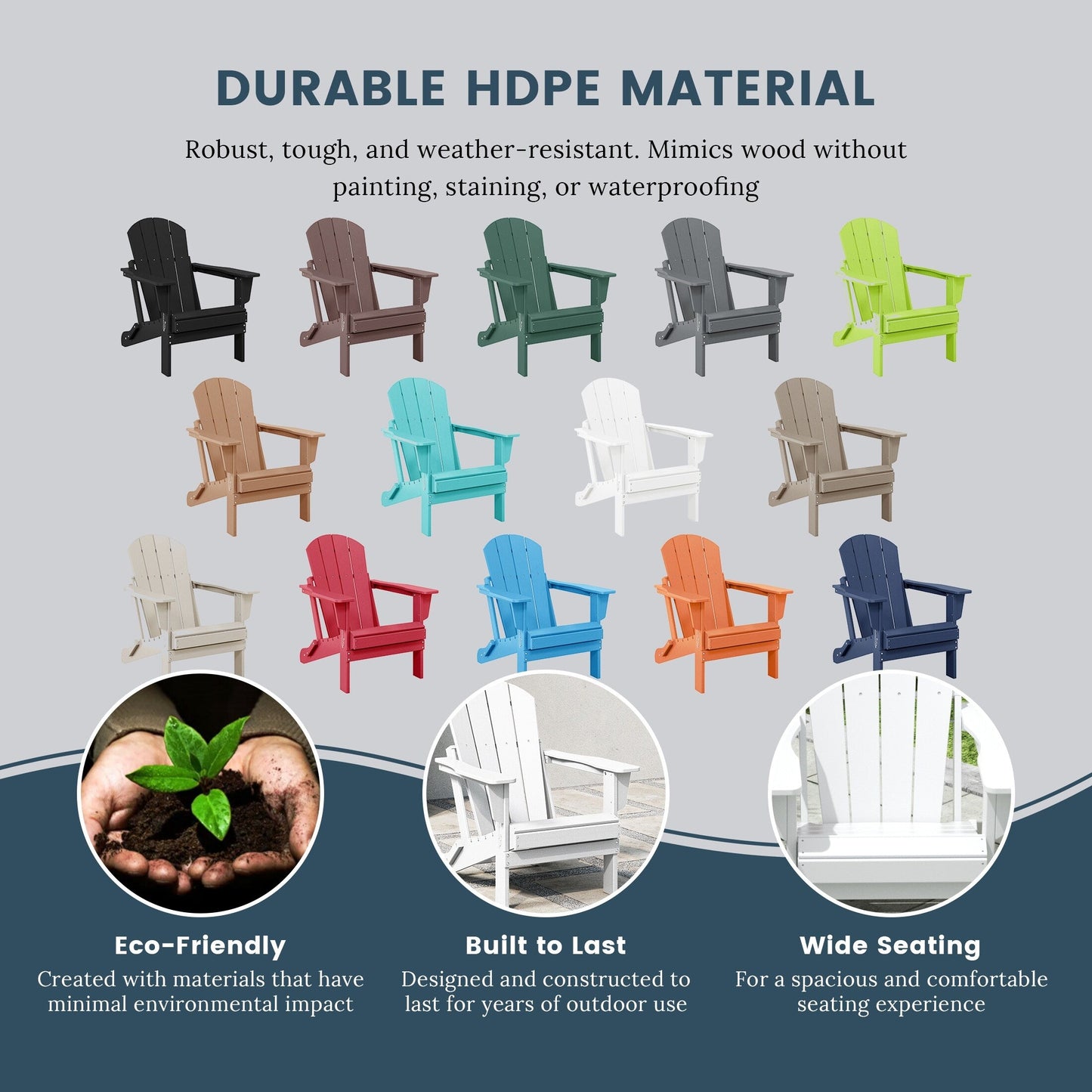 Sedie Adirondack pieghevoli per esterni e patio, resistenti alle intemperie, Polytrends Laguna (set da 2)