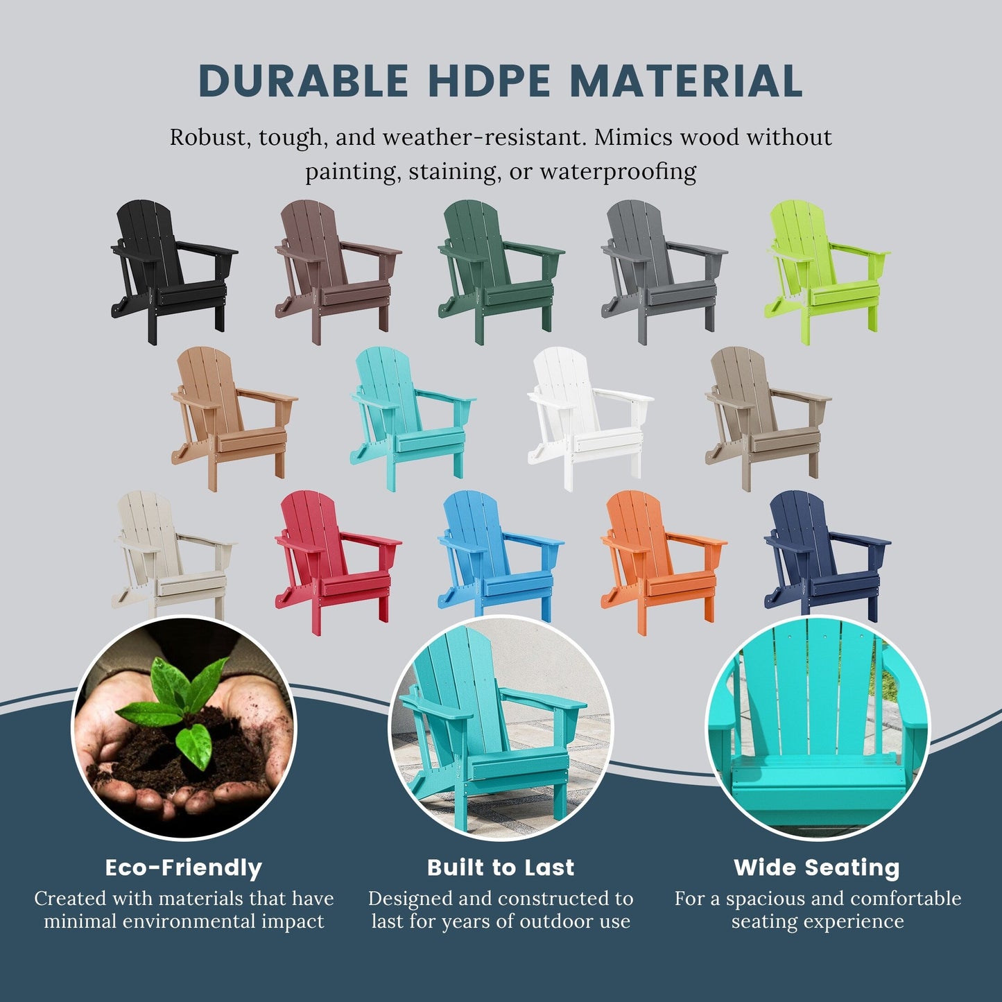 Sedie Adirondack pieghevoli per esterni e patio, resistenti alle intemperie, Polytrends Laguna (set da 4)