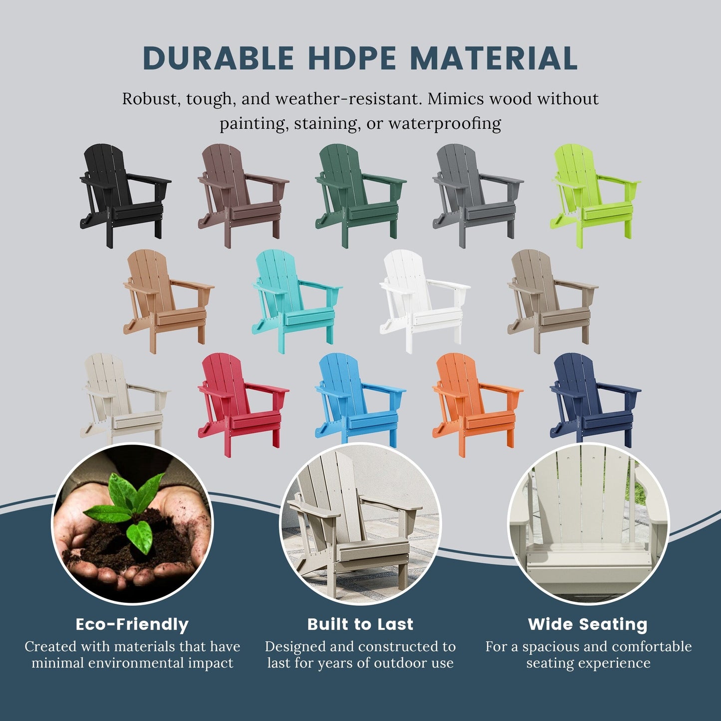 Sedie Adirondack pieghevoli per esterni e patio, resistenti alle intemperie, Polytrends Laguna (set da 4)