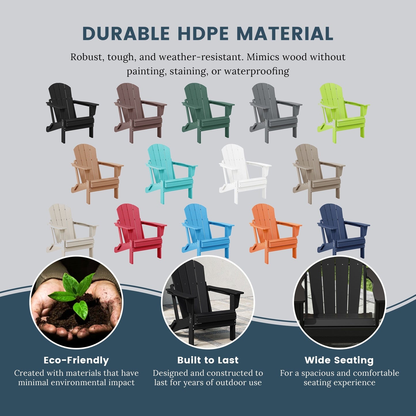 Sedie Adirondack pieghevoli per esterni e patio, resistenti alle intemperie, Polytrends Laguna (set da 4)