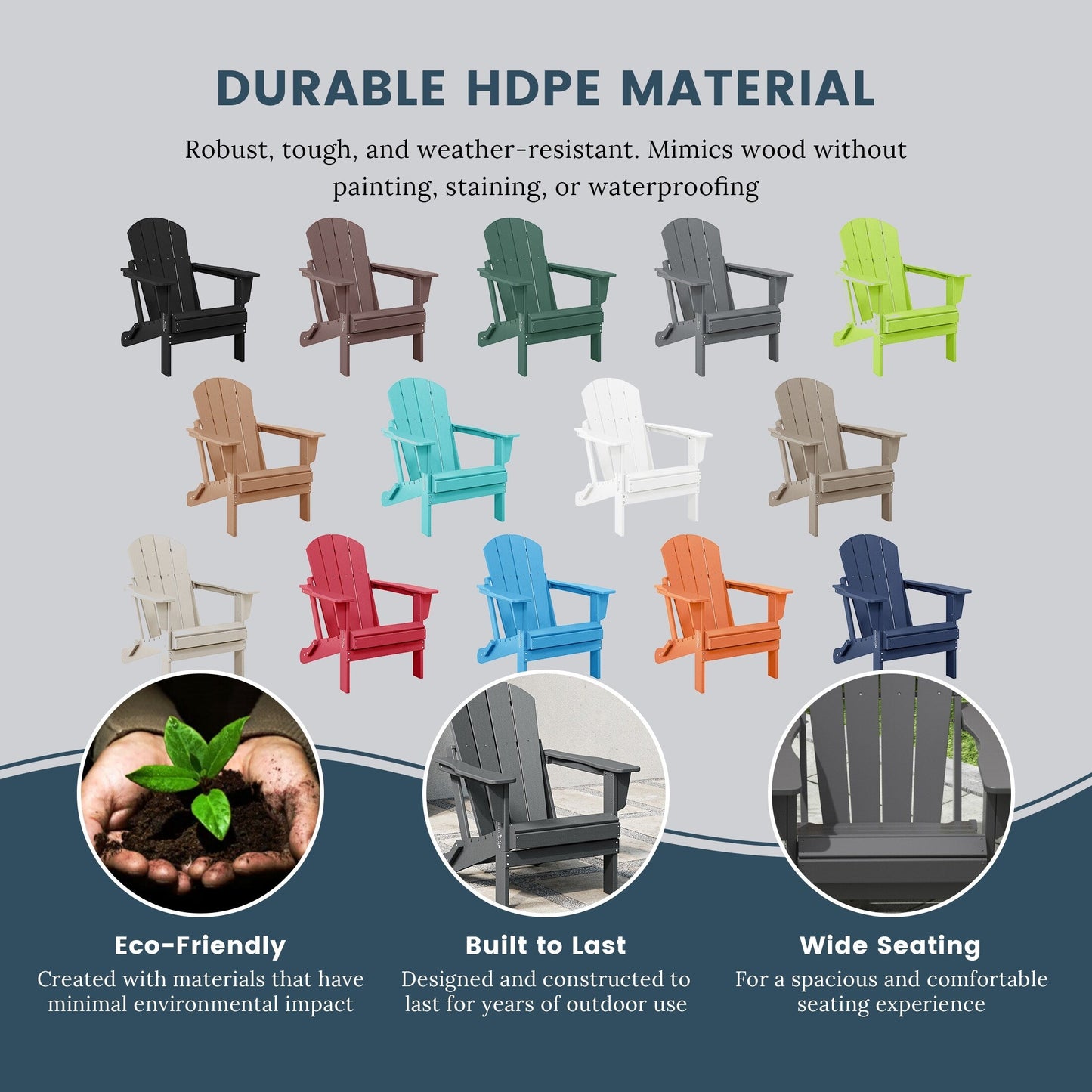 Sedie Adirondack pieghevoli per esterni e patio, resistenti alle intemperie, Polytrends Laguna (set da 4)