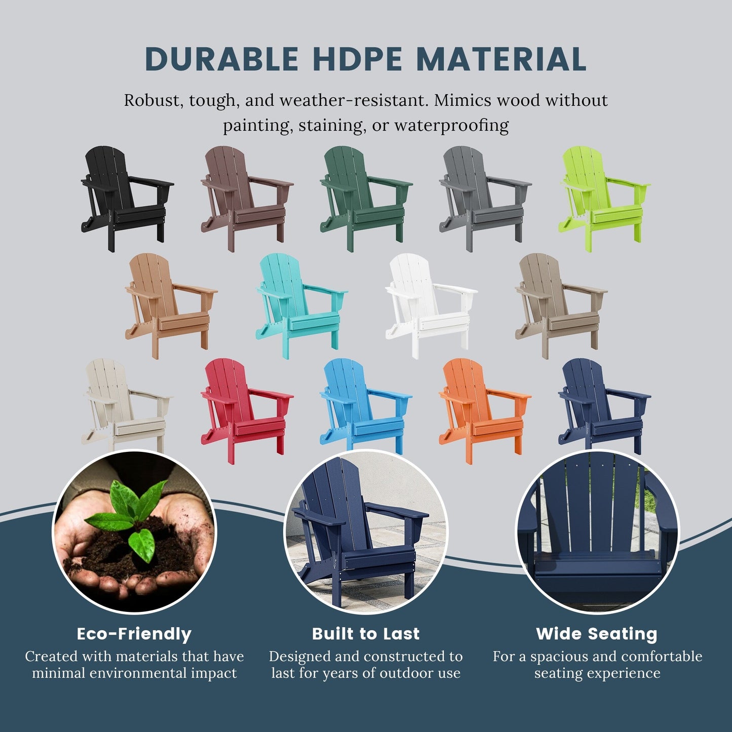 Sedie Adirondack pieghevoli per esterni e patio, resistenti alle intemperie, Polytrends Laguna (set da 4)