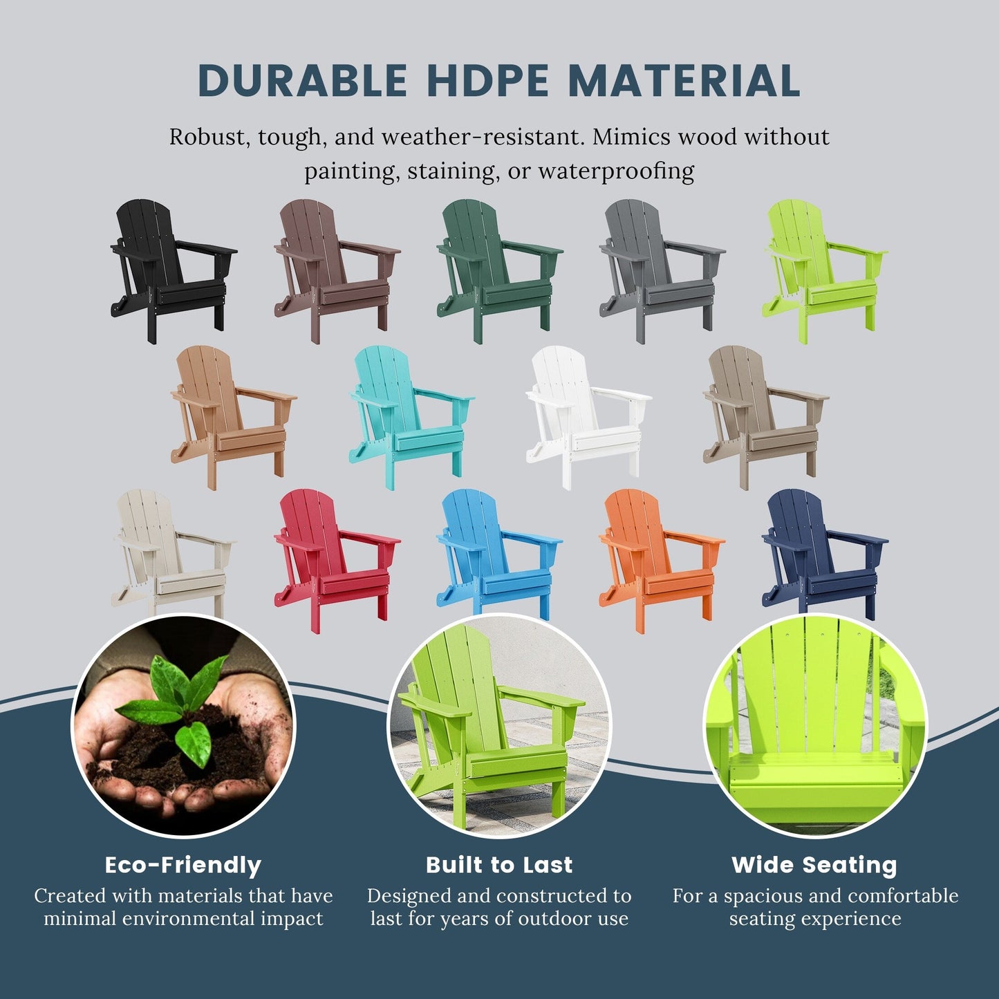 Sedie Adirondack pieghevoli per esterni e patio, resistenti alle intemperie, Polytrends Laguna (set da 4)