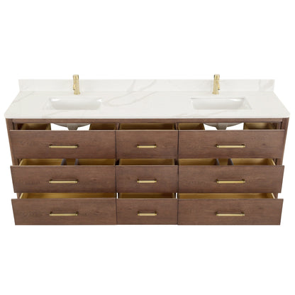 Mobile bagno Porto con piano in pietra di quarzo bianco senza specchio