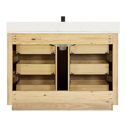 Mobile bagno Porto con piano in pietra di quarzo bianco senza specchio