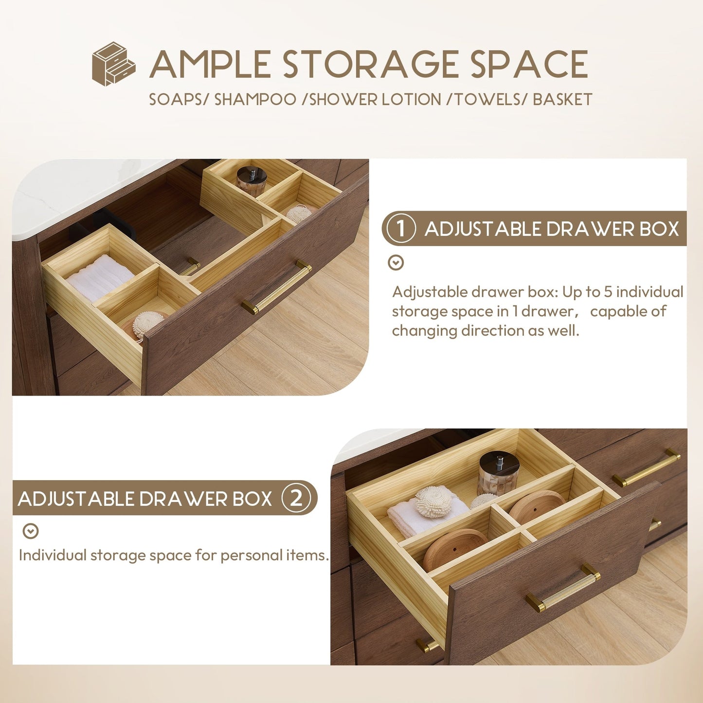 Mobile bagno Porto con piano in pietra di quarzo bianco senza specchio