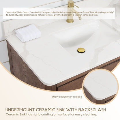 Mobile bagno Porto con piano in pietra di quarzo bianco senza specchio