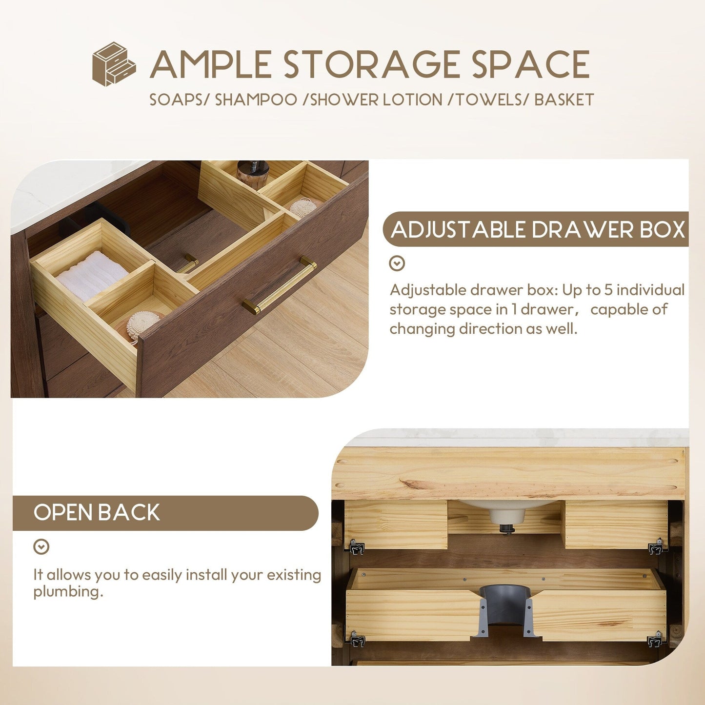 Mobile bagno Porto con piano in pietra di quarzo bianco senza specchio