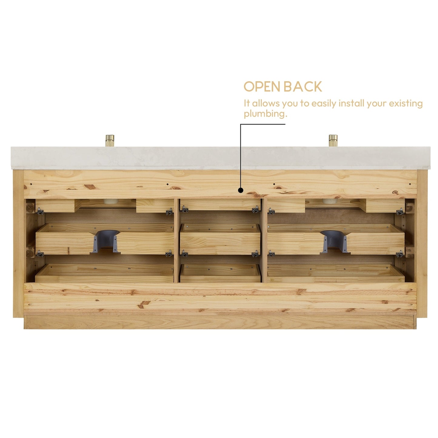 Mobile bagno Porto con piano in pietra di quarzo bianco senza specchio