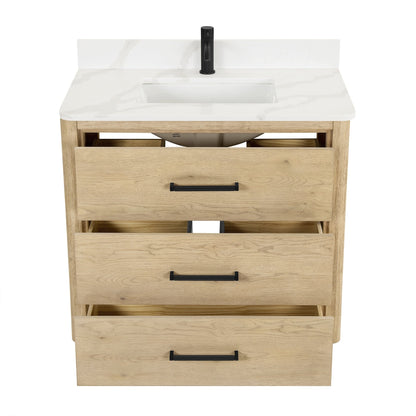 Mobile bagno Porto con piano in pietra di quarzo bianco senza specchio