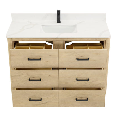 Mobile bagno Porto con piano in pietra di quarzo bianco senza specchio