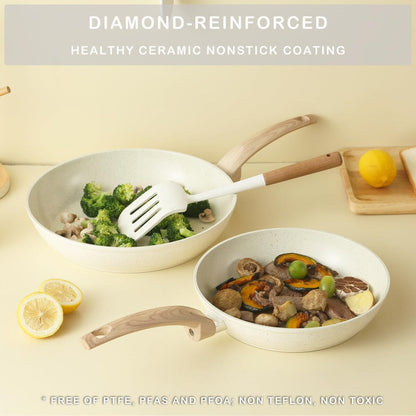 Set di pentole e padelle antiaderenti, set di pentole in ceramica, set da cucina antiaderente con padella, casseruola e padella per saltare