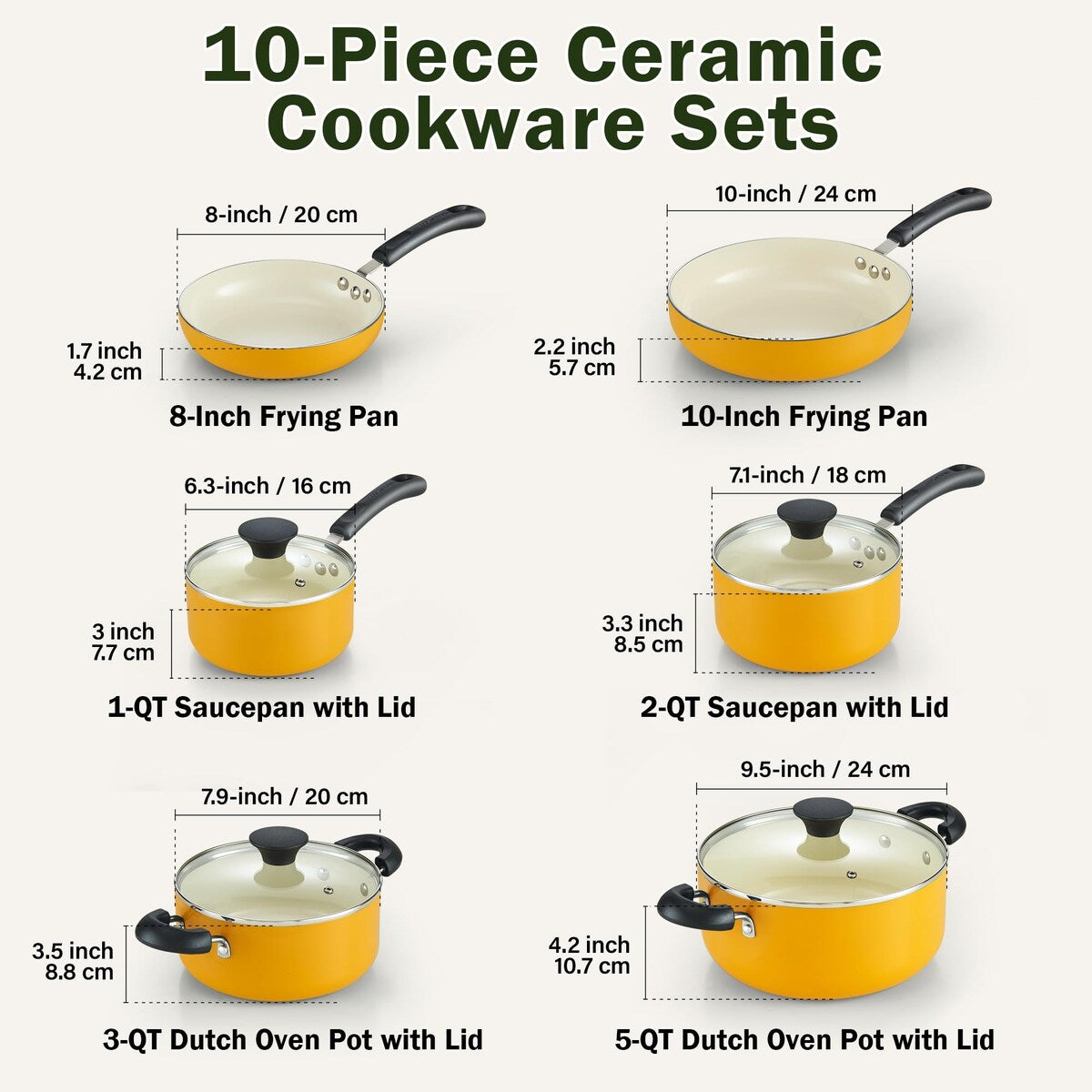 Set di pentole e padelle antiaderenti, set di pentole da cucina in ceramica da 10 pezzi, set di cottura antiaderente con casseruole