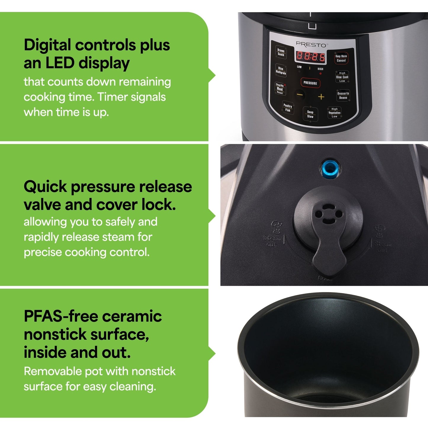 Presto 02141 Pentola a pressione elettrica da 6 litri più pentola a cottura lenta programmabile, argento