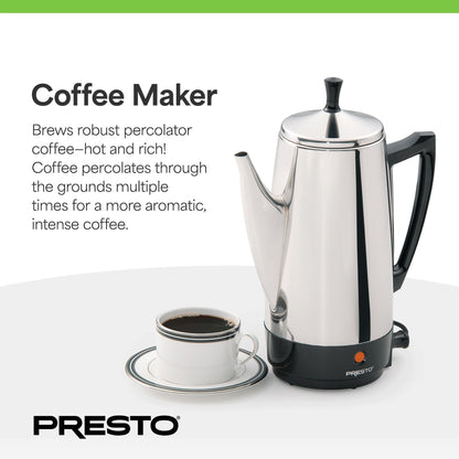 Caffettiera Presto in acciaio inox, 12 tazze, robusta, per caffè, argento - 2,79