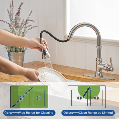 Rubinetto da cucina estraibile, maniglia singola, moderno, un foro, rubinetto per lavello da cucina con spruzzatore estraibile, rubinetto per lavabo con piastra di copertura