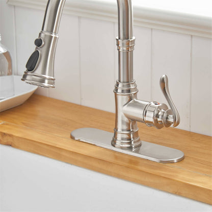 Rubinetto da cucina estraibile, maniglia singola, moderno, un foro, rubinetto per lavello da cucina con spruzzatore estraibile, rubinetto per lavabo con piastra di copertura