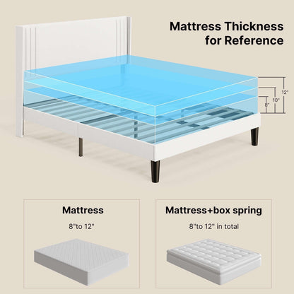 Letto imbottito con canali verticali queen/full e testiera wingback