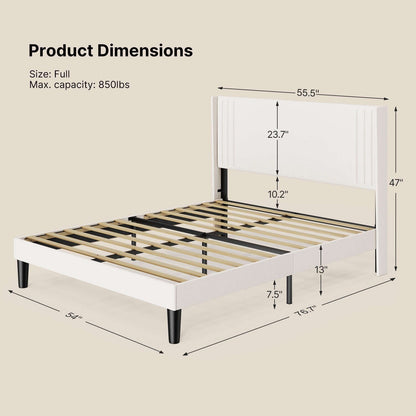 Letto imbottito con canali verticali queen/full e testiera wingback
