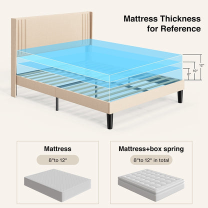 Letto imbottito con canali verticali queen/full e testiera wingback