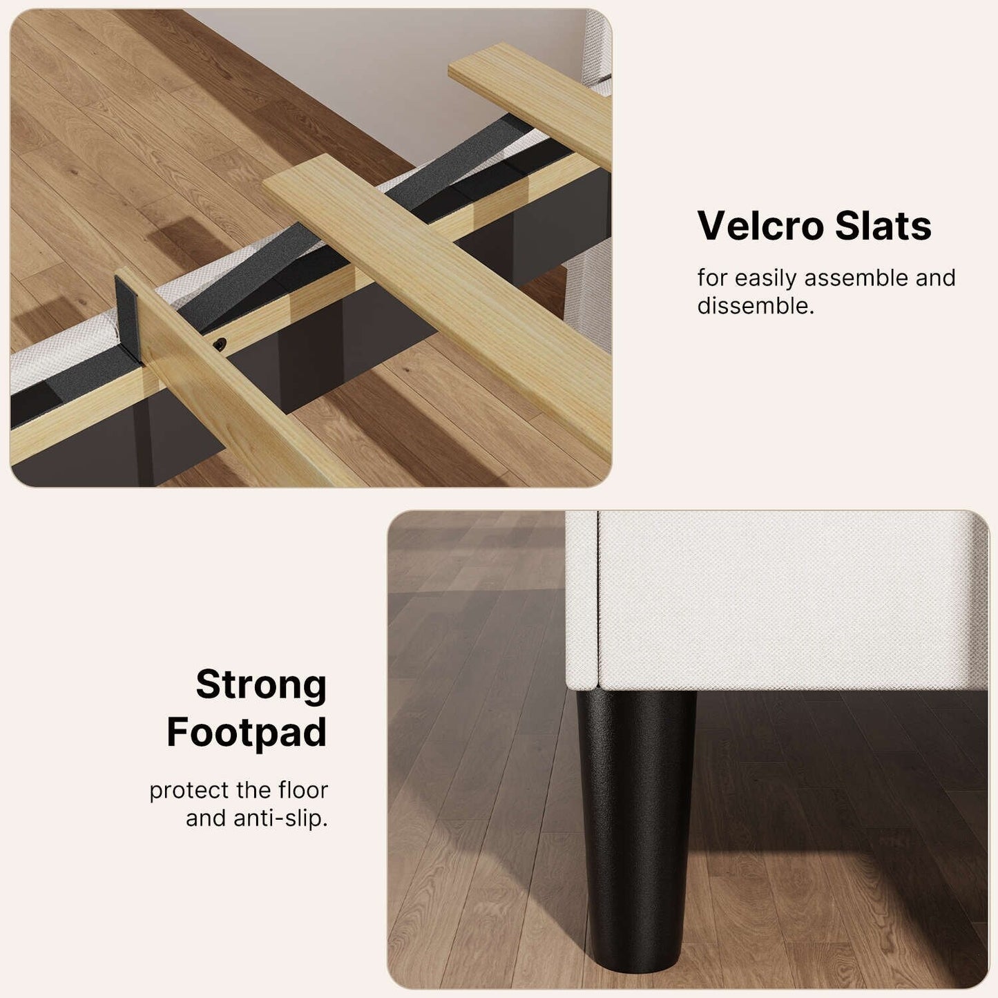 Letto imbottito con canali verticali queen/full e testiera wingback