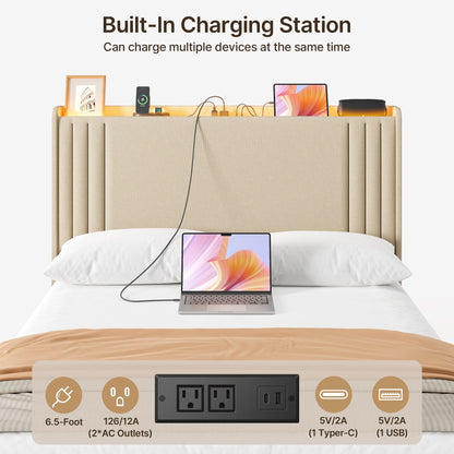 Letto imbottito con canali verticali queen/full e testiera wingback