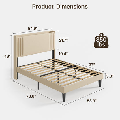 Letto imbottito con canali verticali queen/full e testiera wingback