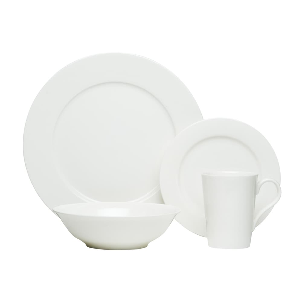 Set da tavola da 16 pezzi in porcellana bone china con bordo rosso vaniglia