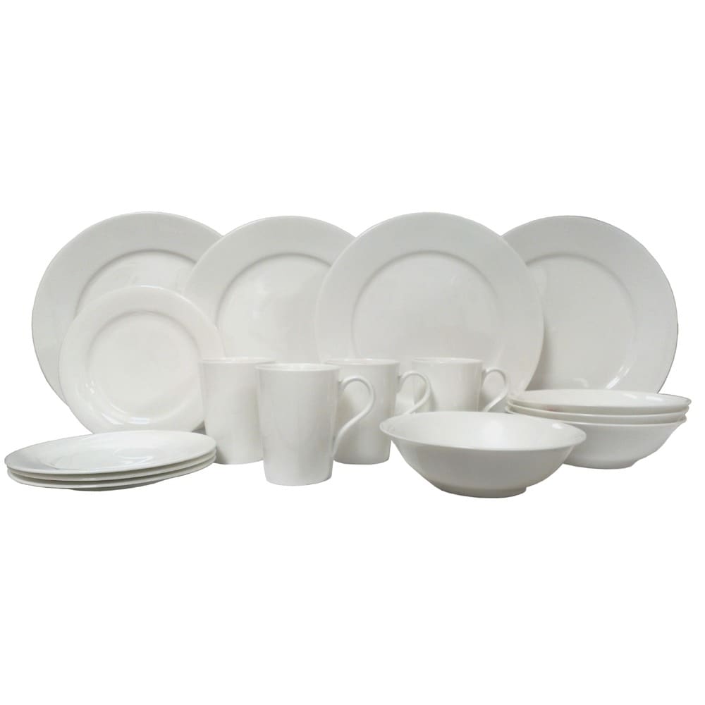 Set da tavola da 16 pezzi in porcellana bone china con bordo rosso vaniglia