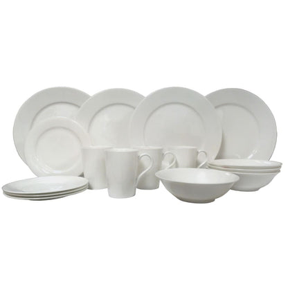 Set da tavola da 16 pezzi in porcellana bone china con bordo rosso vaniglia