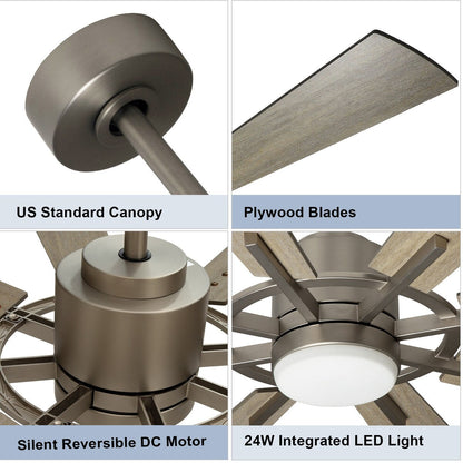 Ventilatore da soffitto con luci e telecomando, 8 pale in legno grandi