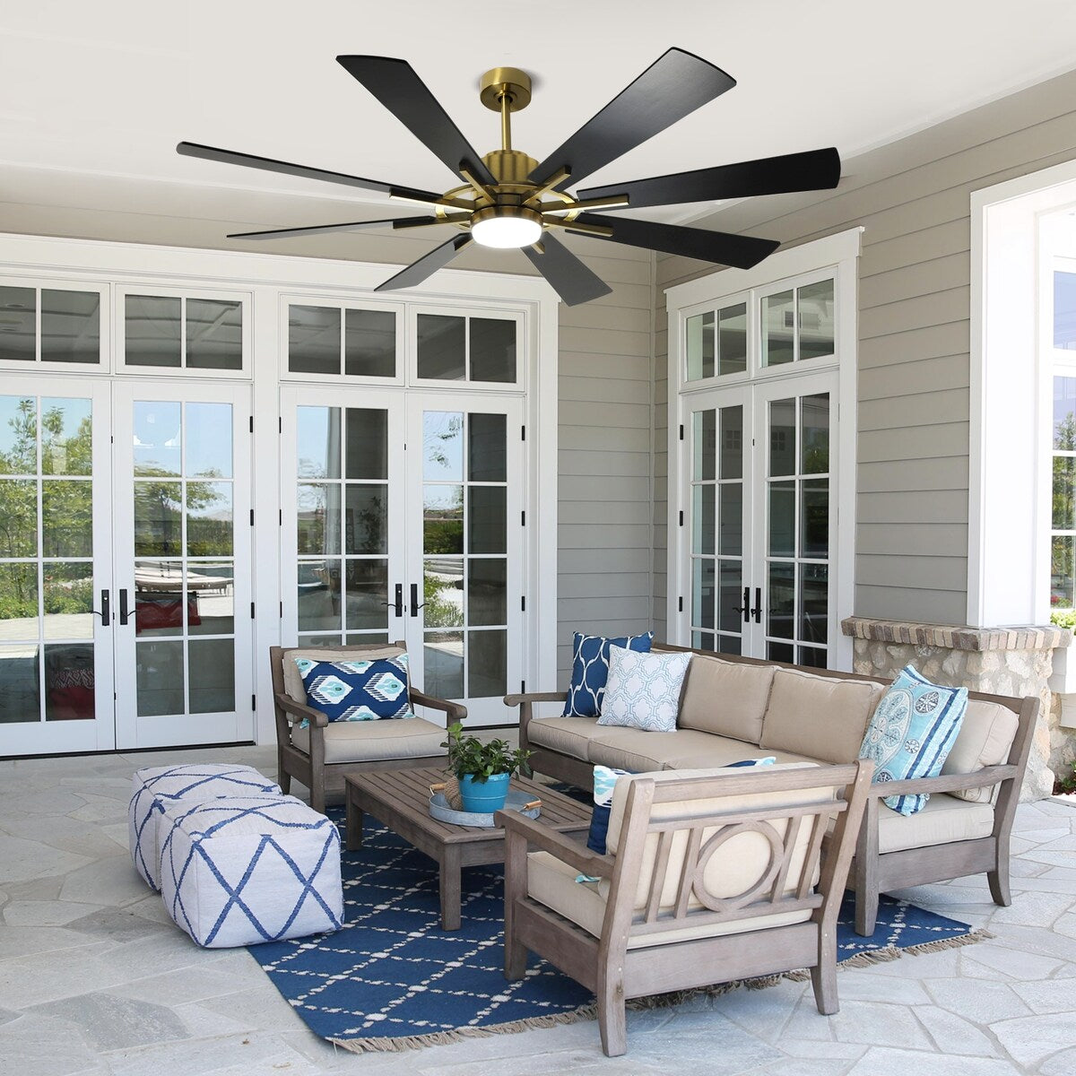 Ventilatore da soffitto con luci e telecomando, 8 pale in legno grandi