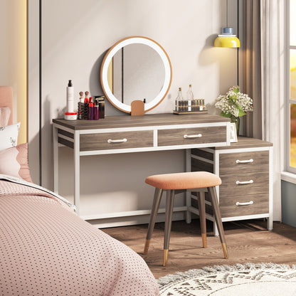 Scrivania per computer reversibile con 5 cassetti, scrivania per ufficio con cassetto per schedario e supporto per stampante