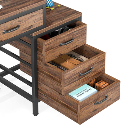 Scrivania per computer reversibile con 5 cassetti, scrivania per ufficio con cassetto per schedario e supporto per stampante