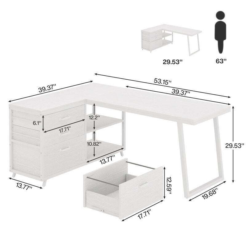 Scrivania reversibile a L con cassetti portadocumenti, scrivania angolare per computer