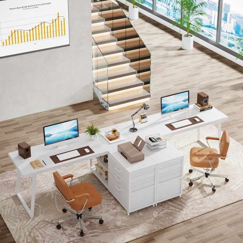 Scrivania reversibile a L con cassetti portadocumenti, scrivania angolare per computer