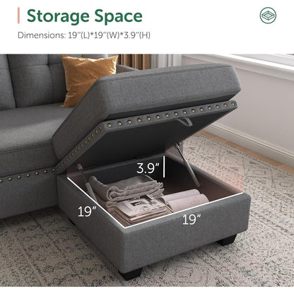 Divano componibile reversibile, divano a L, divano trasformabile, divani a 4 posti, componibile per appartamento, grigio scuro