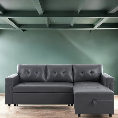 Divano componibile reversibile con letto estraibile, chaise longue con contenitore nascosto, gambe resistenti,