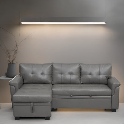 Divano componibile reversibile con letto estraibile, chaise longue con contenitore nascosto, gambe resistenti,